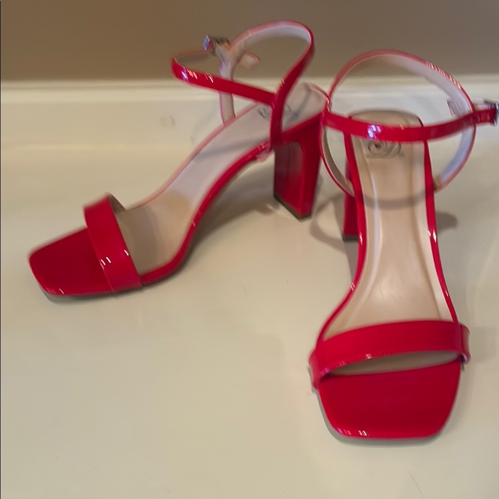 Red Strappy Block Heel Sandals
